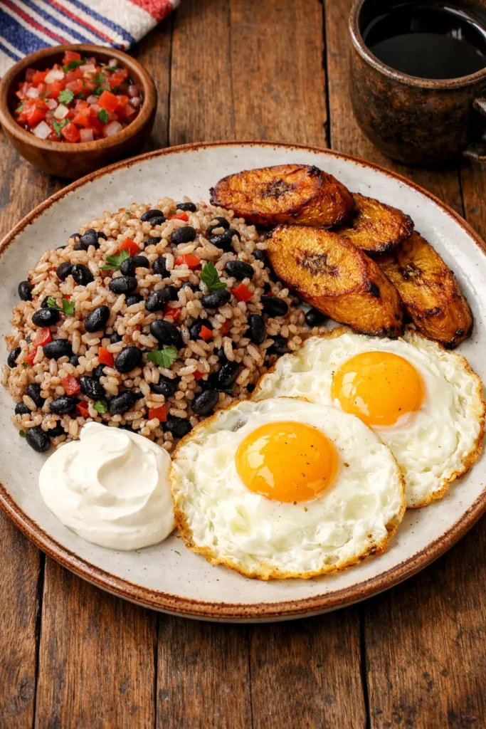 Authentic gallo pinto recipe served with traditional Costa Rican breakfast sides