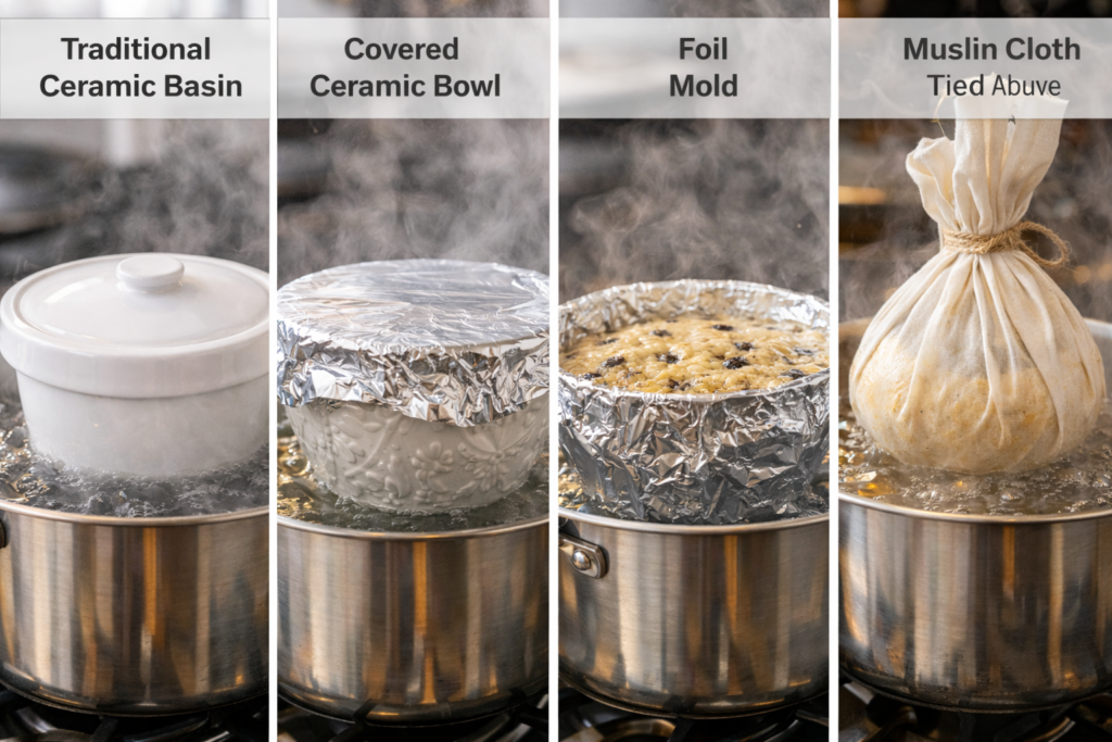 Steaming methods for puddings comparison