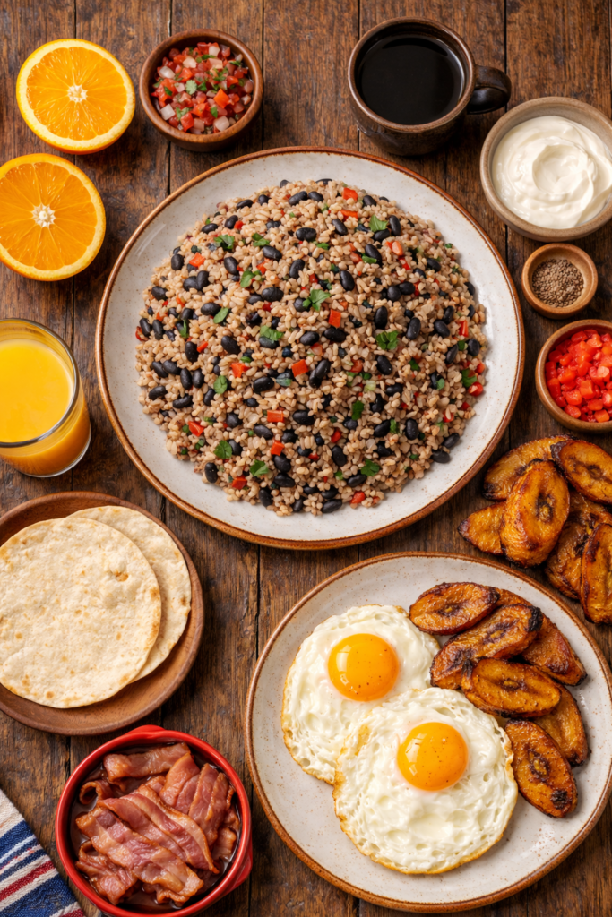 Traditional Costa Rican breakfast with authentic gallo pinto recipe