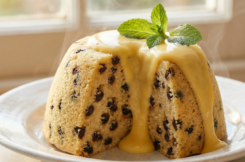 freshly unmolded spotted dick pudding