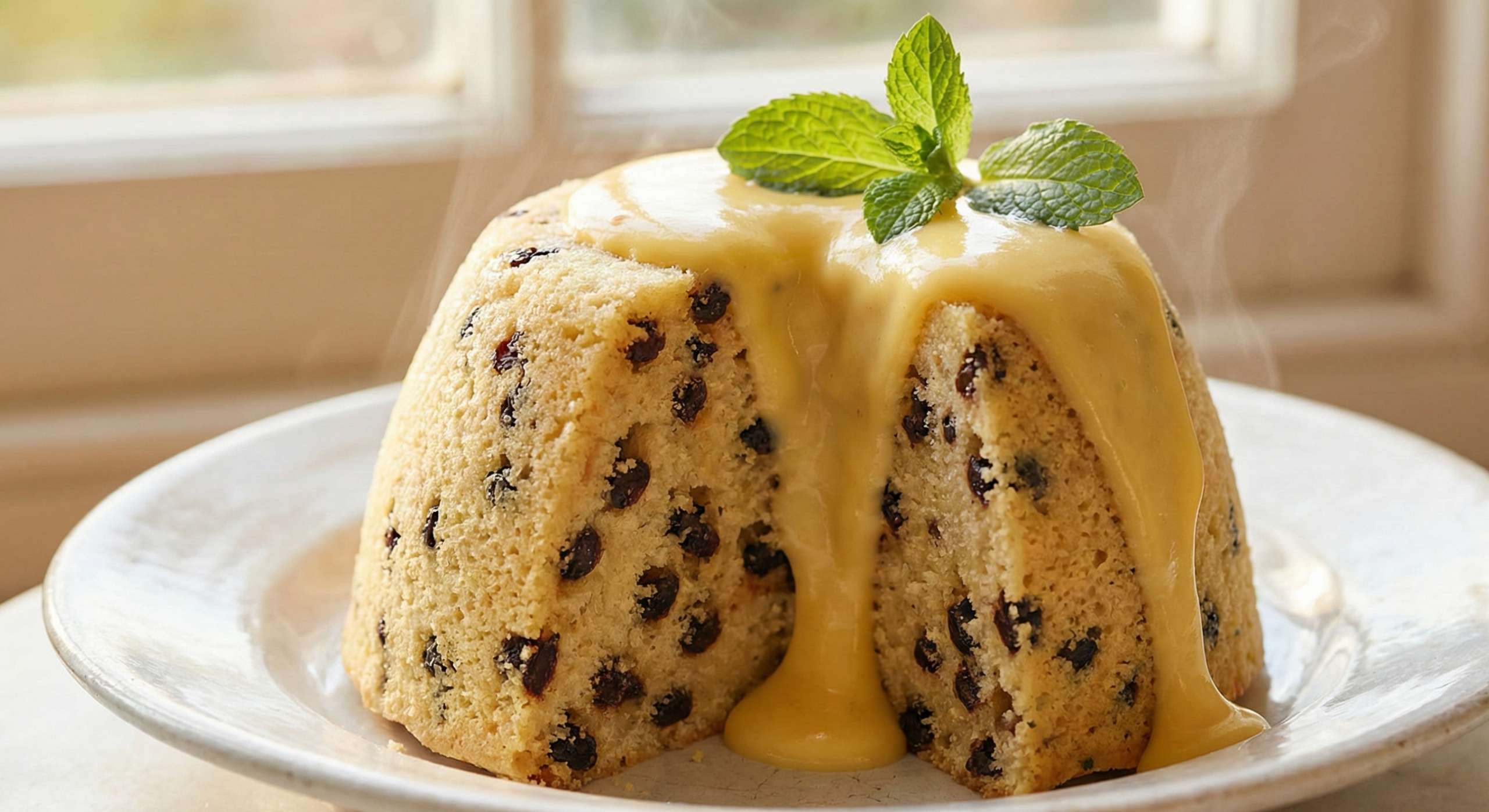 freshly unmolded spotted dick pudding