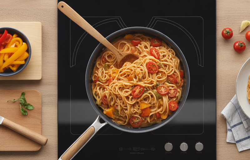 Quick weeknight meal preparation scene.