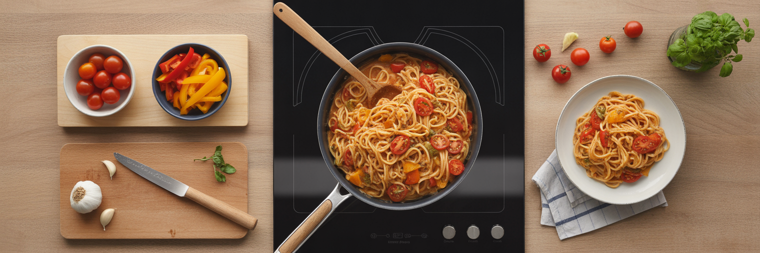 Quick weeknight meal preparation scene.